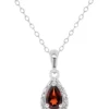 Budget 🎉 Sterling Silver 6x4mm Pear Shaped Garnet Diamond Accent Halo Pendant Necklace by Belk & Co. 😉