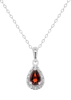 Budget ๐ Sterling Silver 6x4mm Pear Shaped Garnet Diamond Accent Halo Pendant Necklace by Belk & Co. ๐