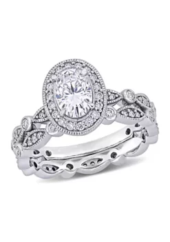 Best Sale 🧨 1.5 ct. t.w. Lab Created Moissanite Halo Infinity Bridal Ring Set in 10K White Gold by Belk & Co. 🔥 -DealsBelk & Co. Store Belk 1892