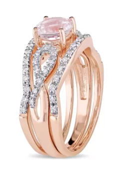 Discount ✨ 3/4 ct. t.w. Morganite and 1/4 ct. t.w. Diamond Infinity 3-Piece Bridal Ring Set in 10k Rose Gold by Belk & Co. 🔥 -DealsBelk & Co. Store Belk 18935