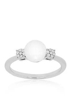 Discount ⌛ Freshwater Pearl and Diamond Ring in Sterling Silver by Belk & Co. 🎁