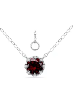 Coupon 😀 1-1/3 ct. 7MM Round Garnet and White Topaz Crown Necklace on 16 inch Chain with Extender, Sterling Silver by Belk & Co. 👍