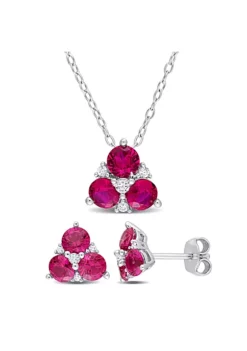 Budget 👍 Lab Created 2-Piece Set of Created Ruby and Created White Sapphire Earrings and Pendant with Chain in Sterling Silver by Belk & Co. ⭐