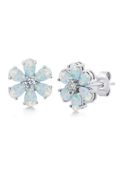 Best Pirce 🎁 Created Opal Flower Stud Earrings in 925 Sterling Silver (0.5 Inch) by Belk & Co. ⭐