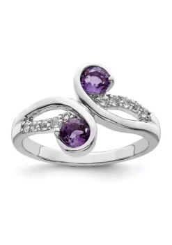Best deal 👍 5/8 ct. t.w. Amethyst and White Topaz Swirl Ring in Rhodium-Plated Sterling Silver by Belk & Co. ✔️