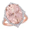 New 🔔 Morganite, White Sapphire and 3/8 ct. t.w. Diamond Oval Halo Cocktail Ring in 14k Rose Gold by Belk & Co. 🔔