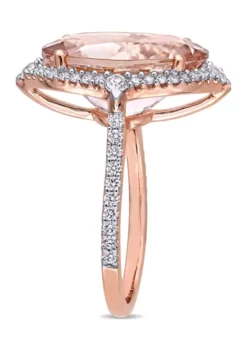 New 🔔 Morganite, White Sapphire and 3/8 ct. t.w. Diamond Oval Halo Cocktail Ring in 14k Rose Gold by Belk & Co. 🔔 -DealsBelk & Co. Store Belk 19026
