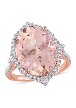 New 🔔 Morganite, White Sapphire and 3/8 ct. t.w. Diamond Oval Halo Cocktail Ring in 14k Rose Gold by Belk & Co. 🔔 -DealsBelk & Co. Store Belk 19030