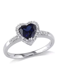 Budget 👍 7/8 ct. t.g.w. Created Blue Sapphire and 1/10 ct. t.w. Diamond Heart Ring in 10K White Gold by Belk & Co. 🛒