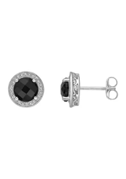 Cheap ⌛ 3 ct. t.w. Black Onyx, Created White Sapphire and Diamond Accent Earrings in Sterling Silver by Belk & Co. 🔥