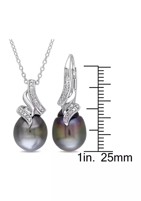 Cheapest ❤️ 2-Piece Set Tahitian Cultured Pearl and 1/10 ct. t.w. Diamond Vintage Drop Necklace and Earrings in Sterling Silver by Belk & Co. 👏 2 Cheapest ❤️ 2-Piece Set Tahitian Cultured Pearl and 1/10 ct. t.w. Diamond Vintage Drop Necklace and Earrings in Sterling Silver by Belk & Co. 👏 - Image 2