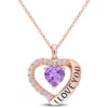 Promo 🛒 1.65 ct. t.g.w. Amethyst and White Topaz Heart 'I Love You' Pendant with Chain in Rose Plated Sterling Silver by Belk & Co. ❤️