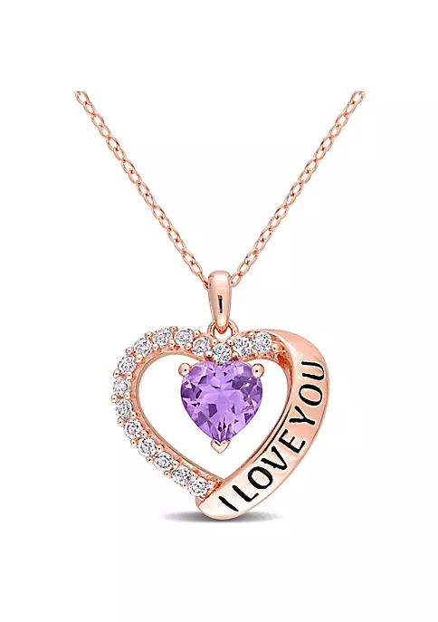Promo 🛒 1.65 ct. t.g.w. Amethyst and White Topaz Heart 'I Love You' Pendant with Chain in Rose Plated Sterling Silver by Belk & Co. ❤️ 1 Promo 🛒 1.65 ct. t.g.w. Amethyst and White Topaz Heart 'I Love You' Pendant with Chain in Rose Plated Sterling Silver by Belk & Co. ❤️