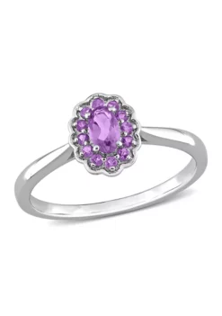 Discount ✔️ 1/3 CT TGW Oval Amethyst and African Amethyst Halo Promise Ring in Sterling Silver by Belk & Co. ⌛