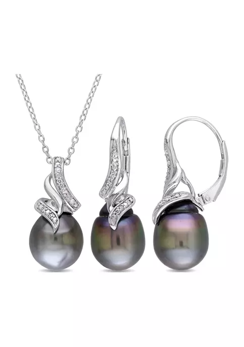 Cheapest ❤️ 2-Piece Set Tahitian Cultured Pearl and 1/10 ct. t.w. Diamond Vintage Drop Necklace and Earrings in Sterling Silver by Belk & Co. 👏 4 Cheapest ❤️ 2-Piece Set Tahitian Cultured Pearl and 1/10 ct. t.w. Diamond Vintage Drop Necklace and Earrings in Sterling Silver by Belk & Co. 👏 - Image 4