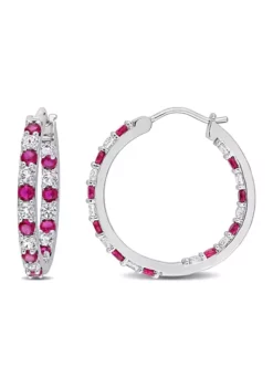 Outlet ๐ Lab Created Created Ruby and Created White Sapphire Hoop Earrings in Sterling Silver by Belk & Co. ๐