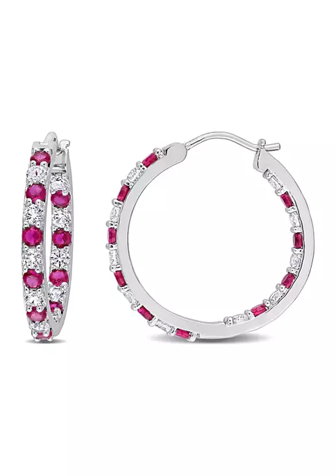 Outlet ๐ Lab Created Created Ruby and Created White Sapphire Hoop Earrings in Sterling Silver by Belk & Co. ๐ 5 Outlet ๐ Lab Created Created Ruby and Created White Sapphire Hoop Earrings in Sterling Silver by Belk & Co. ๐ - Image 5