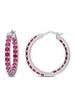 Deals ✨ Lab Created 3 ct. t.w. Created Ruby Inside Outside Hoop Earrings in Sterling Silver by Belk & Co. 🎁