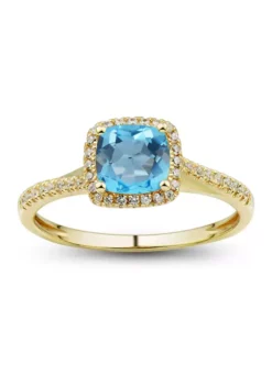 Best Pirce โจ Swiss Blue Topaz and Created White Sapphire Ring in 10K Yellow Gold by Belk & Co. ๐
