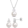 Coupon 😀 2-Piece Set of 8.5-9MM Freshwater Cultured Pearl and 2 ct. t.g.w. Created White Sapphire Earrings and Pendant with Chain in Sterling Silver by Belk & Co. 🥰