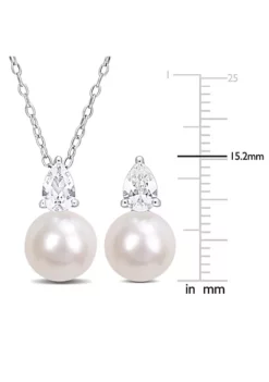 Coupon 😀 2-Piece Set of 8.5-9MM Freshwater Cultured Pearl and 2 ct. t.g.w. Created White Sapphire Earrings and Pendant with Chain in Sterling Silver by Belk & Co. 🥰 -DealsBelk & Co. Store Belk 19126