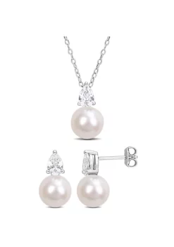 Coupon 😀 2-Piece Set of 8.5-9MM Freshwater Cultured Pearl and 2 ct. t.g.w. Created White Sapphire Earrings and Pendant with Chain in Sterling Silver by Belk & Co. 🥰 -DealsBelk & Co. Store Belk 19128