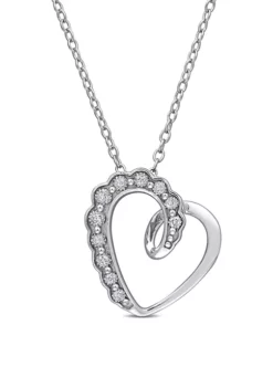 Buy 🌟 Diamond Accent Tilted Heart Pendant with Chain in Sterling Silver by Belk & Co. 🛒