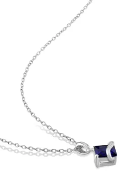 Budget 🎁 Lab Created 1.34 ct. t.g.w. Created Blue Sapphire Square Pendant With Chain in Sterling Silver by Belk & Co. ✔️ -DealsBelk & Co. Store Belk 19165