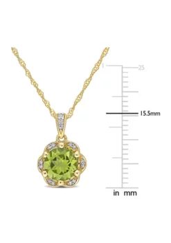 Deals 🥰 1.5 ct. t.w. Peridot and Diamond-Accent Floral Pendant With Chain In 14K Yellow Gold by Belk & Co. 😉 -DealsBelk & Co. Store Belk 19196