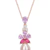 Best Pirce 💯 9.5-10mm Pink Freshwater Cultured Pearl 2 3/8 CT TGW Rose de France and White and Pink Topaz Floral Drop Pendant in 18k Rose Gold Plated Sterling Silver by Belk & Co. 😀