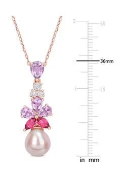 Best Pirce 💯 9.5-10mm Pink Freshwater Cultured Pearl 2 3/8 CT TGW Rose de France and White and Pink Topaz Floral Drop Pendant in 18k Rose Gold Plated Sterling Silver by Belk & Co. 😀 -DealsBelk & Co. Store Belk 19268