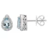 Cheapest 🎁 Sterling Silver 6x4mm Pear Shaped Aquamarine Diamond Accent Halo Stud Earrings by Belk & Co. 🎉