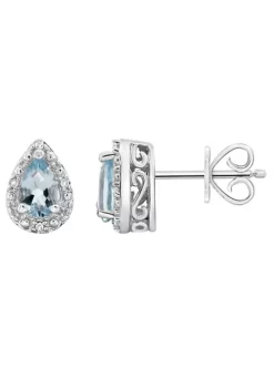 Cheapest 🎁 Sterling Silver 6x4mm Pear Shaped Aquamarine Diamond Accent Halo Stud Earrings by Belk & Co. 🎉 -DealsBelk & Co. Store Belk 19274