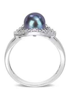 Brand new ⌛ 7-7.5 Millimeter Black Freshwater Cultured Pearl and White Topaz Halo Ring in Sterling Silver by Belk & Co. 😉 -DealsBelk & Co. Store Belk 19278