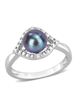 Brand new ⌛ 7-7.5 Millimeter Black Freshwater Cultured Pearl and White Topaz Halo Ring in Sterling Silver by Belk & Co. 😉 -DealsBelk & Co. Store Belk 19279