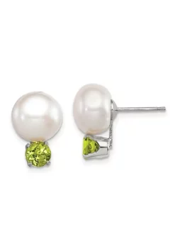 Best Sale 🛒 1.12 ct. t.w. Peridot with 10-11mm Freshwater Cultured Button Pearl Earrings in Sterling Silver by Belk & Co. 🤩