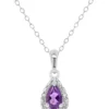 Cheapest 🤩 Sterling Silver 6x4mm Pear Shaped Amethyst Diamond Accent Halo Pendant Necklace by Belk & Co. 🔥
