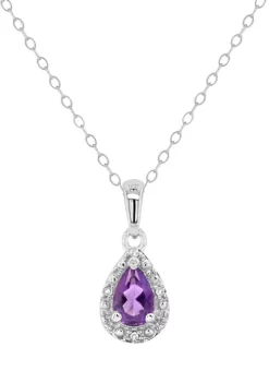 Cheapest 🤩 Sterling Silver 6x4mm Pear Shaped Amethyst Diamond Accent Halo Pendant Necklace by Belk & Co. 🔥 -DealsBelk & Co. Store Belk 19288
