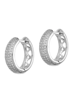 Wholesale 🎉 1/3 ct. t.w. Diamond Hinged Hoop Earrings in Rhodium Plated Sterling Silver by Belk & Co. 🌟