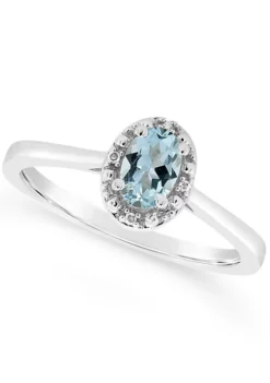 Wholesale ๐ Sterling Silver 6x4mm Oval Aquamarine Diamond Accent Halo Ring by Belk & Co. ๐งจ