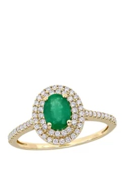 New ๐ 3/4 ct. t.w Emerald and 1/3 ct. t.w. Diamond Double Halo Ring in 14K Yellow Gold by Belk & Co. โจ