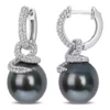 Deals ❤️ 10-11MM Tahitian Cultured Pearl and 1/2 CT TW Diamond Swirl Huggie Earrings in 14k White Gold by Belk & Co. 🛒