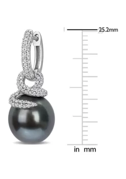 Deals ❤️ 10-11MM Tahitian Cultured Pearl and 1/2 CT TW Diamond Swirl Huggie Earrings in 14k White Gold by Belk & Co. 🛒 -DealsBelk & Co. Store Belk 19340