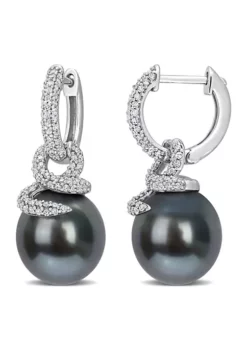 Deals ❤️ 10-11MM Tahitian Cultured Pearl and 1/2 CT TW Diamond Swirl Huggie Earrings in 14k White Gold by Belk & Co. 🛒 -DealsBelk & Co. Store Belk 19342