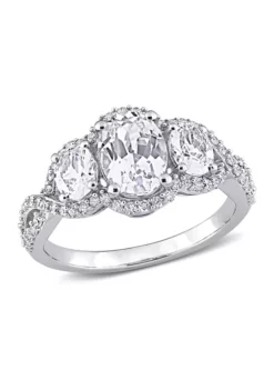 Promo ⭐ Lab Created 2.8 CT TGW Created White Sapphire and 1/3 CT TW Diamond Oval 3-Stone Ring in 10k White Gold by Belk & Co. 🔔
