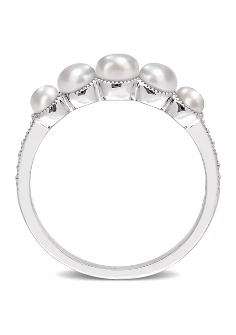 Cheapest 😀 3-4.5MM Cultured Freshwater Pearl and Diamond Accent Halo Five Stone Ring in 14k White Gold by Belk & Co. ⭐ 3 Cheapest 😀 3-4.5MM Cultured Freshwater Pearl and Diamond Accent Halo Five Stone Ring in 14k White Gold by Belk & Co. ⭐ - Image 3