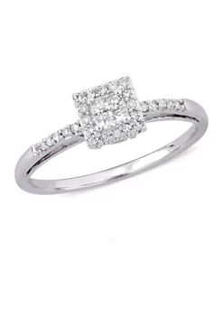 Discount 🔔 1/5 ct. t.w. Princess Cut Quad and Round Diamond Halo Engagement Ring in 10k White Gold by Belk & Co. 👍 -DealsBelk & Co. Store Belk 19360