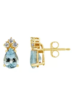 Top 10 ๐ฅฐ 14K Gold 7x5 Pear Shape Aquamarine 1/8 Cttw Diamond Earrings by Belk & Co. ๐งจ