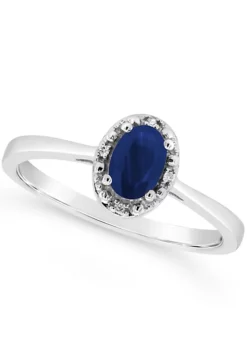 Hot Sale 👍 Sterling Silver 6x4mm Oval Sapphire Diamond Accent Halo Ring by Belk & Co. 🔔