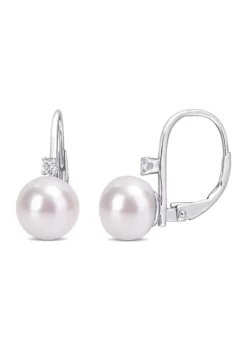 Cheap 👏 9-9.5mm Freshwater Cultured Pearl and 1/7 CT TGW Cubic Zirconia Leverback Earrings in Sterling Silver by Belk & Co. 🔔
